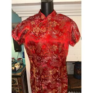 EIGHTIES PEONY BRAND RED ASIAN DRESS MADE IN SHANGHAI
